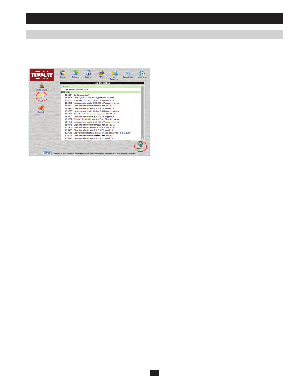 The log file | Tripp Lite B051-000 IP User Manual | Page 41 / 65