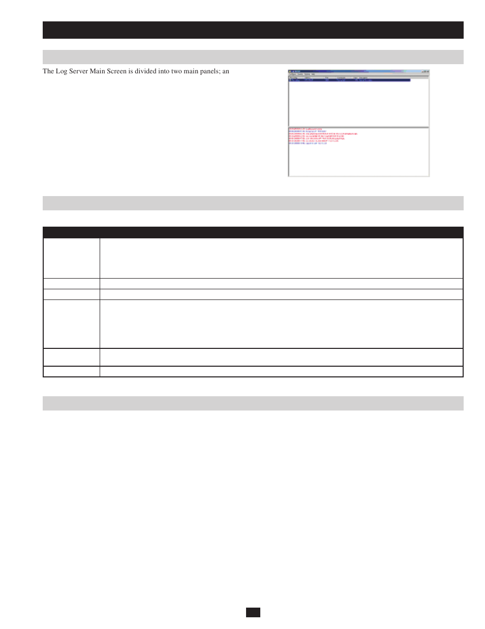 The log server, The log server main screen the event panel, The list panel | Tripp Lite B051-000 IP User Manual | Page 45 / 65