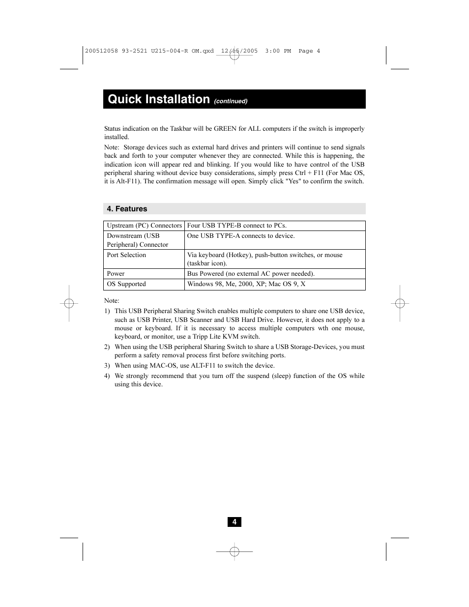 Quick installation | Tripp Lite U215-004-R User Manual | Page 4 / 8