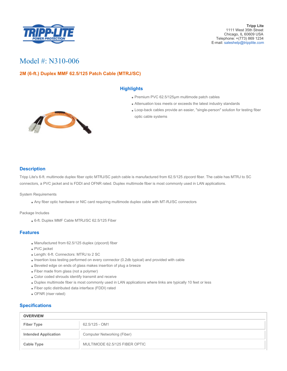 Tripp Lite N310-006 User Manual | 3 pages