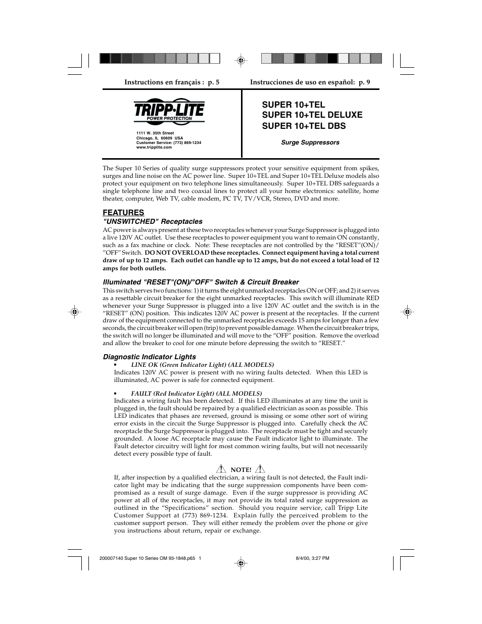 Tripp Lite SUPER 10+TEL User Manual | 12 pages
