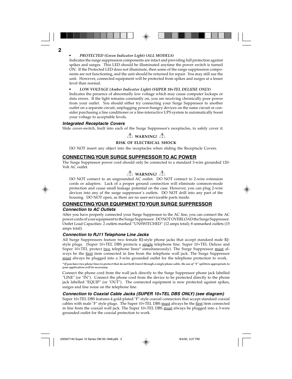Tripp Lite SUPER 10+TEL User Manual | Page 2 / 12