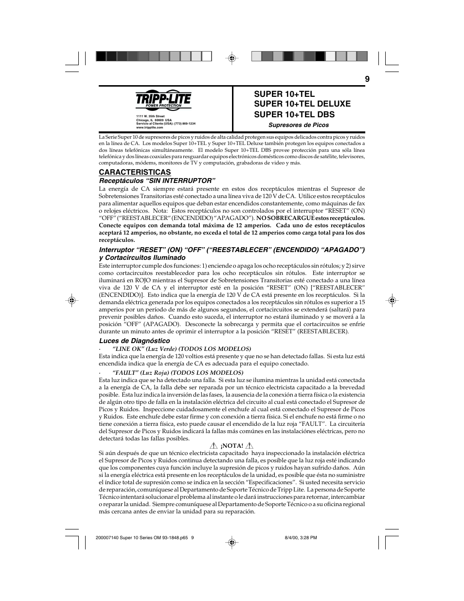 Tripp Lite SUPER 10+TEL User Manual | Page 9 / 12