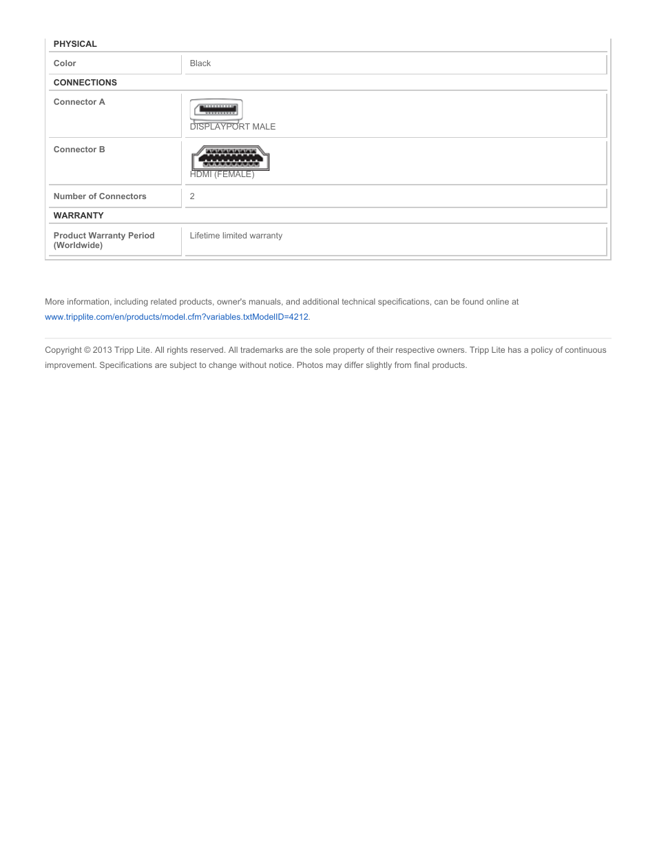 Tripp Lite DisplayPort to HDMI Adapter P136-000 User Manual | Page 2 / 2