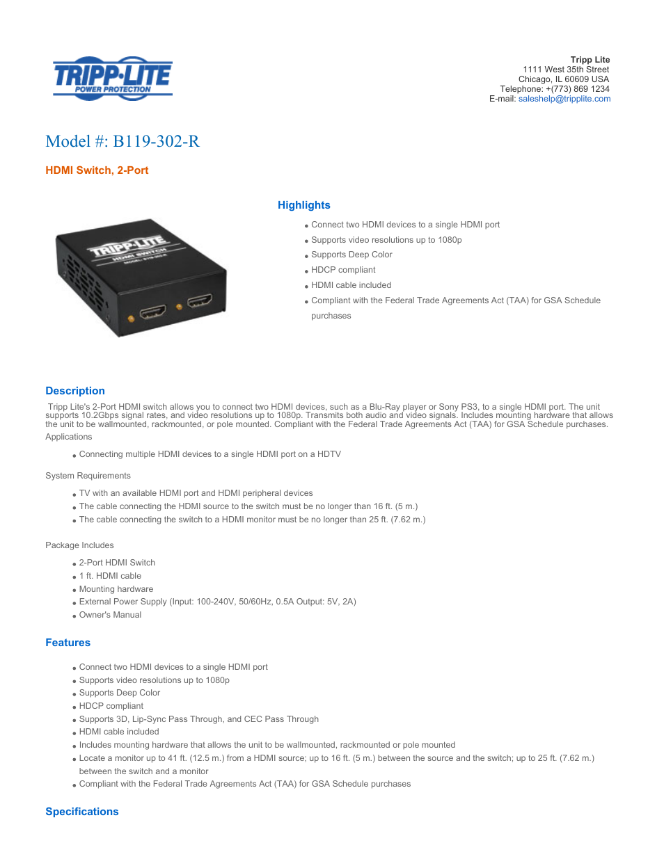 Tripp Lite B119-302-R User Manual | 3 pages