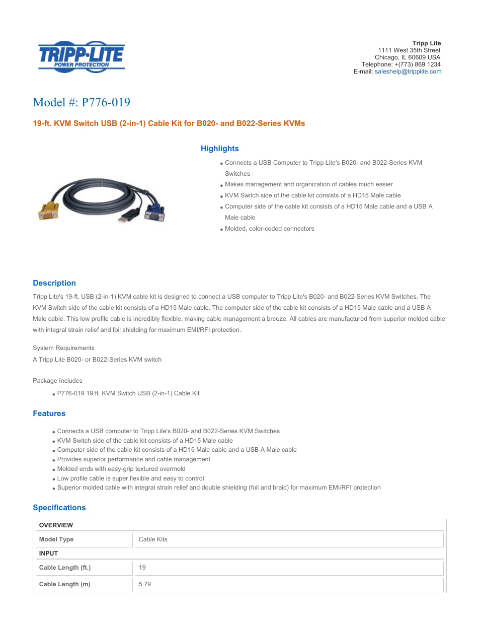 Tripp Lite P776-019 User Manual | 2 pages