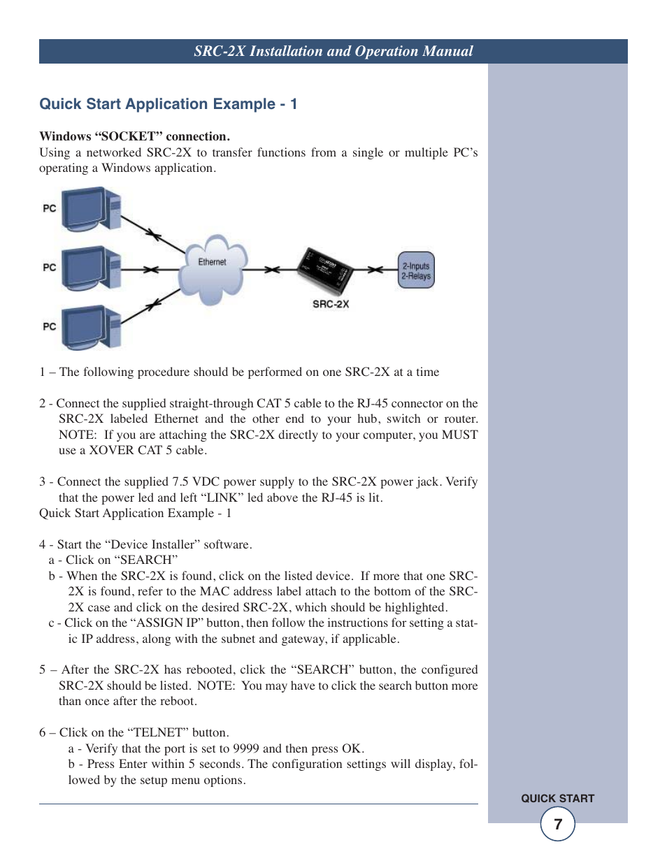 7src-2x installation and operation manual, Quick start application example - 1 | Tripp Lite SRC-2X User Manual | Page 7 / 19