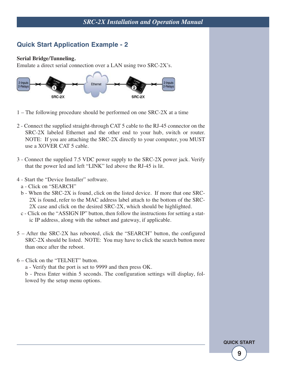 9src-2x installation and operation manual, Quick start application example - 2 | Tripp Lite SRC-2X User Manual | Page 9 / 19