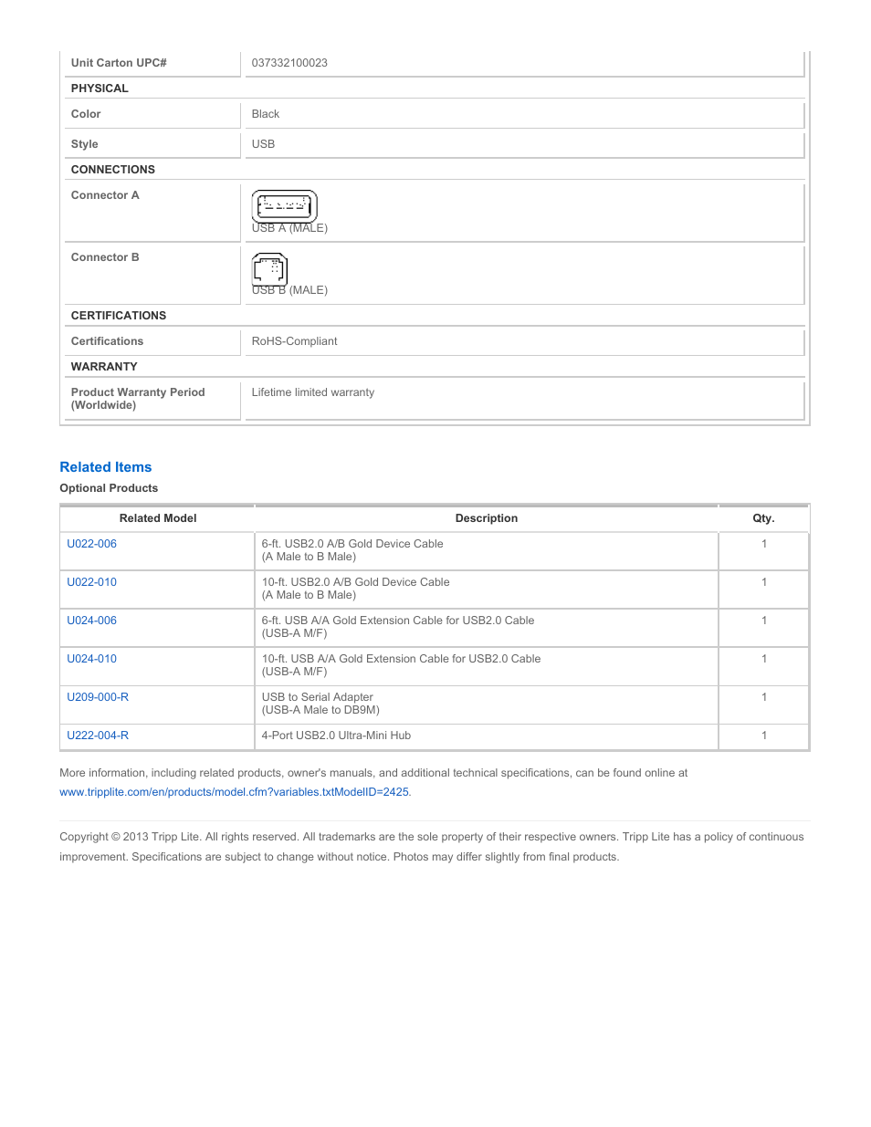 Tripp Lite U022-010 User Manual | Page 2 / 2