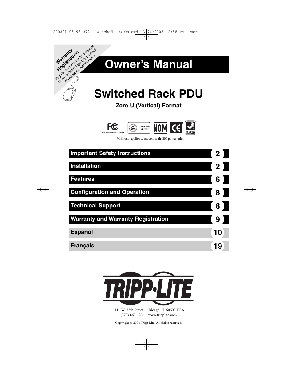 Tripp Lite Switched Rack PDU User Manual | 10 pages