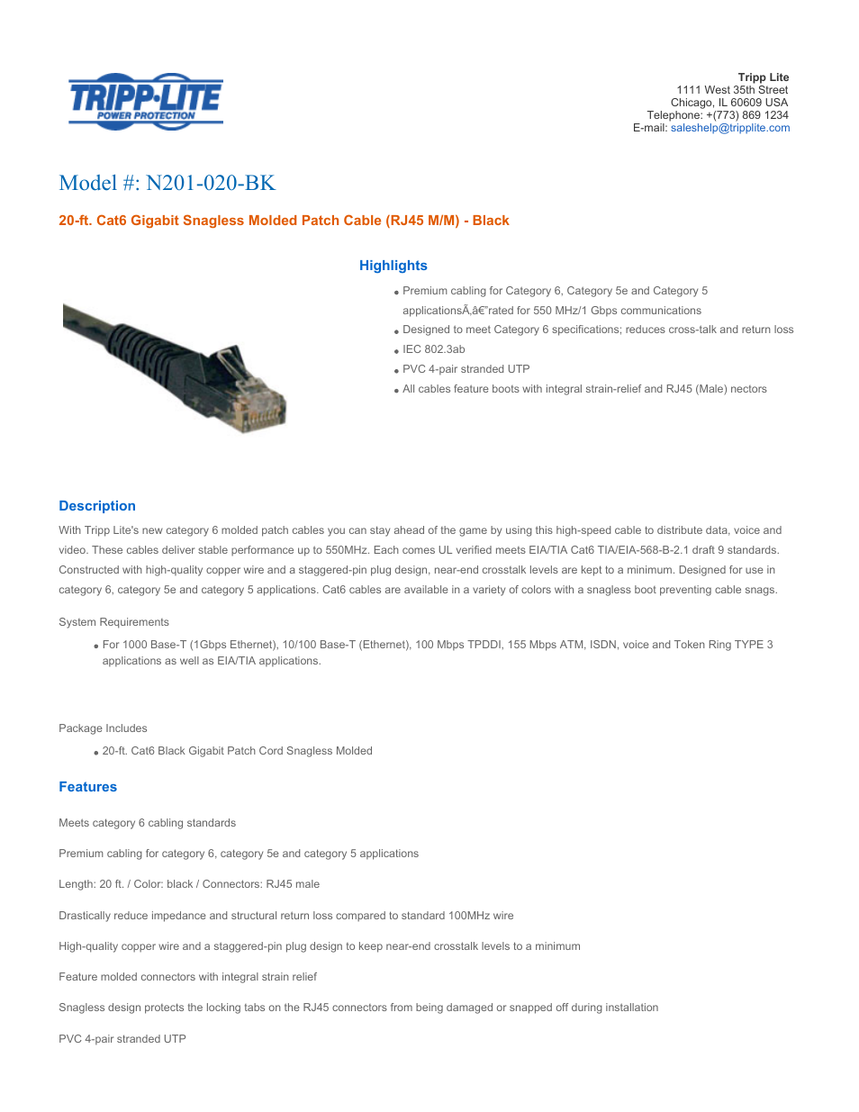 Tripp Lite N201-020-BK User Manual | 2 pages