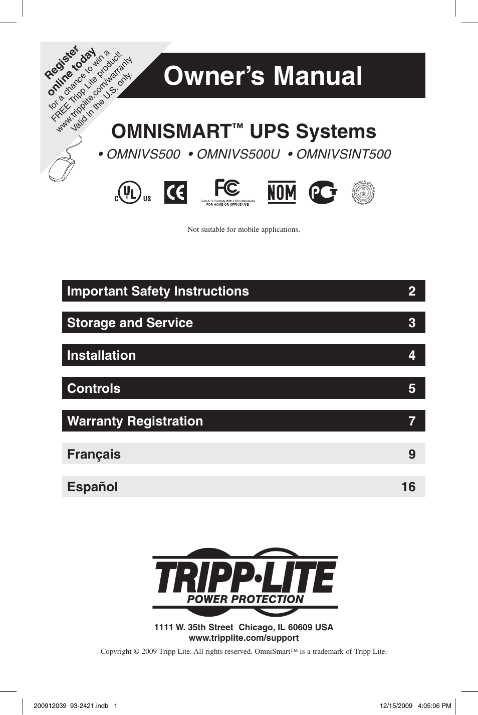 Tripp Lite OMNIVS500U User Manual | 24 pages