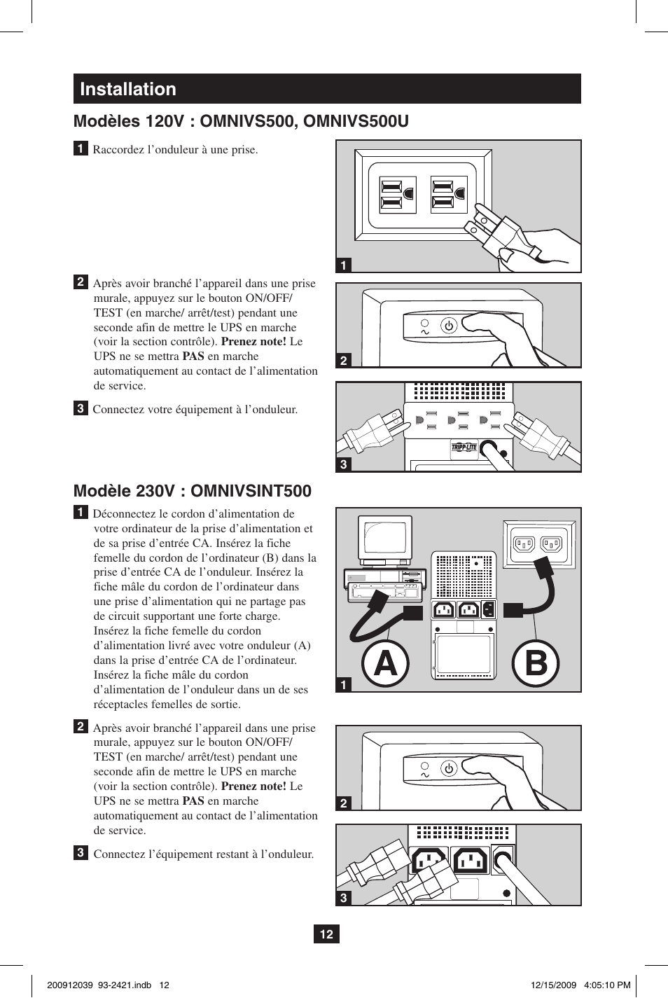 Installation | Tripp Lite OMNIVS500U User Manual | Page 12 / 24