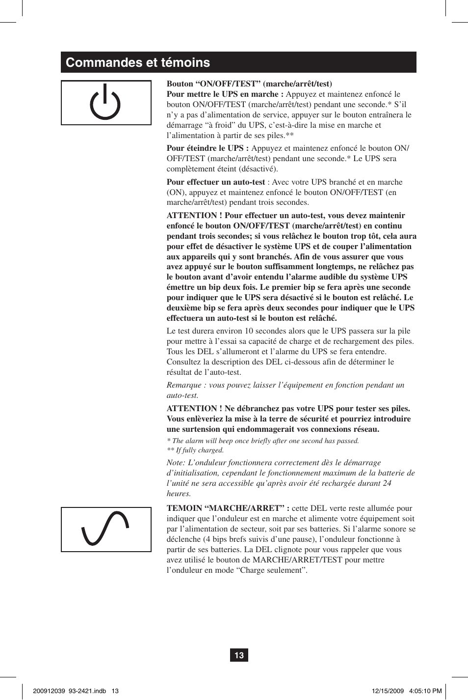 Commandes et témoins | Tripp Lite OMNIVS500U User Manual | Page 13 / 24