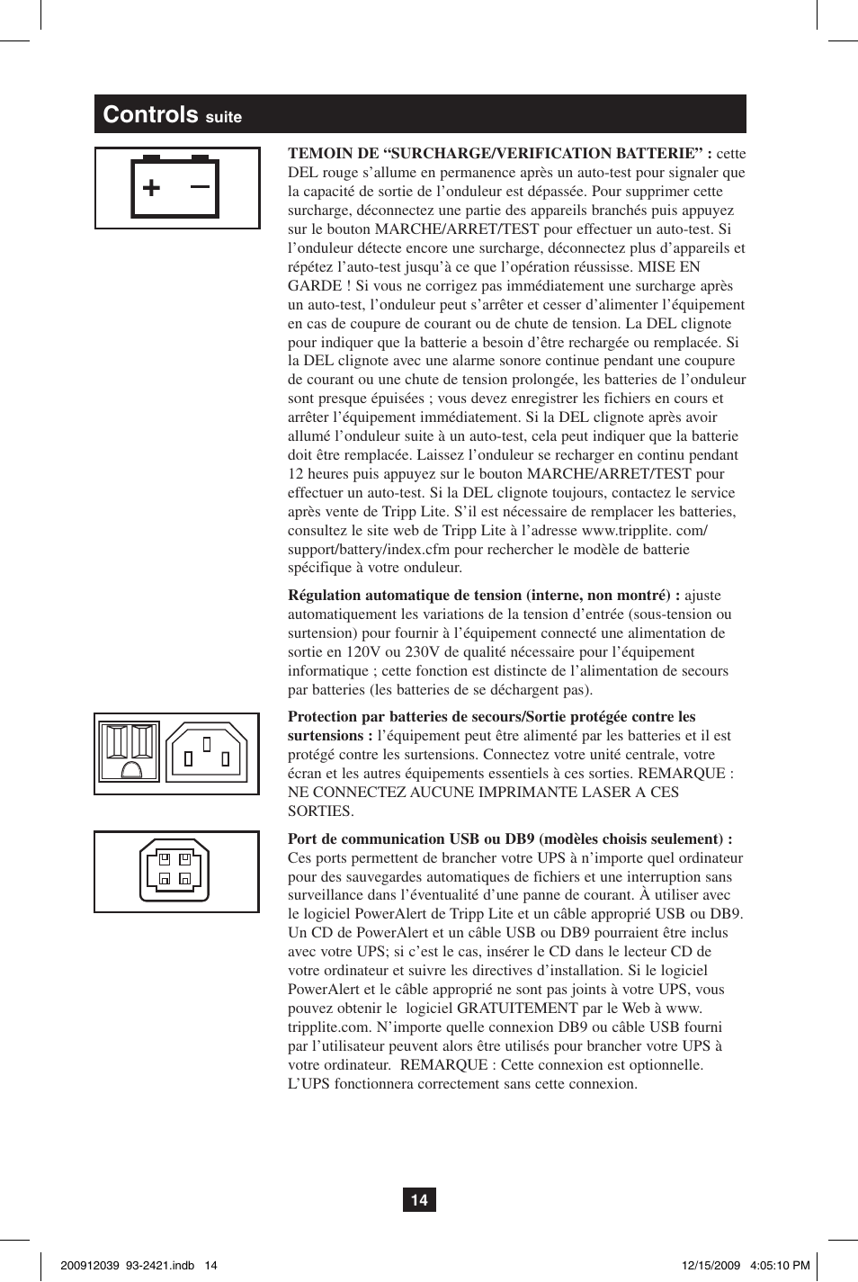 Controls | Tripp Lite OMNIVS500U User Manual | Page 14 / 24