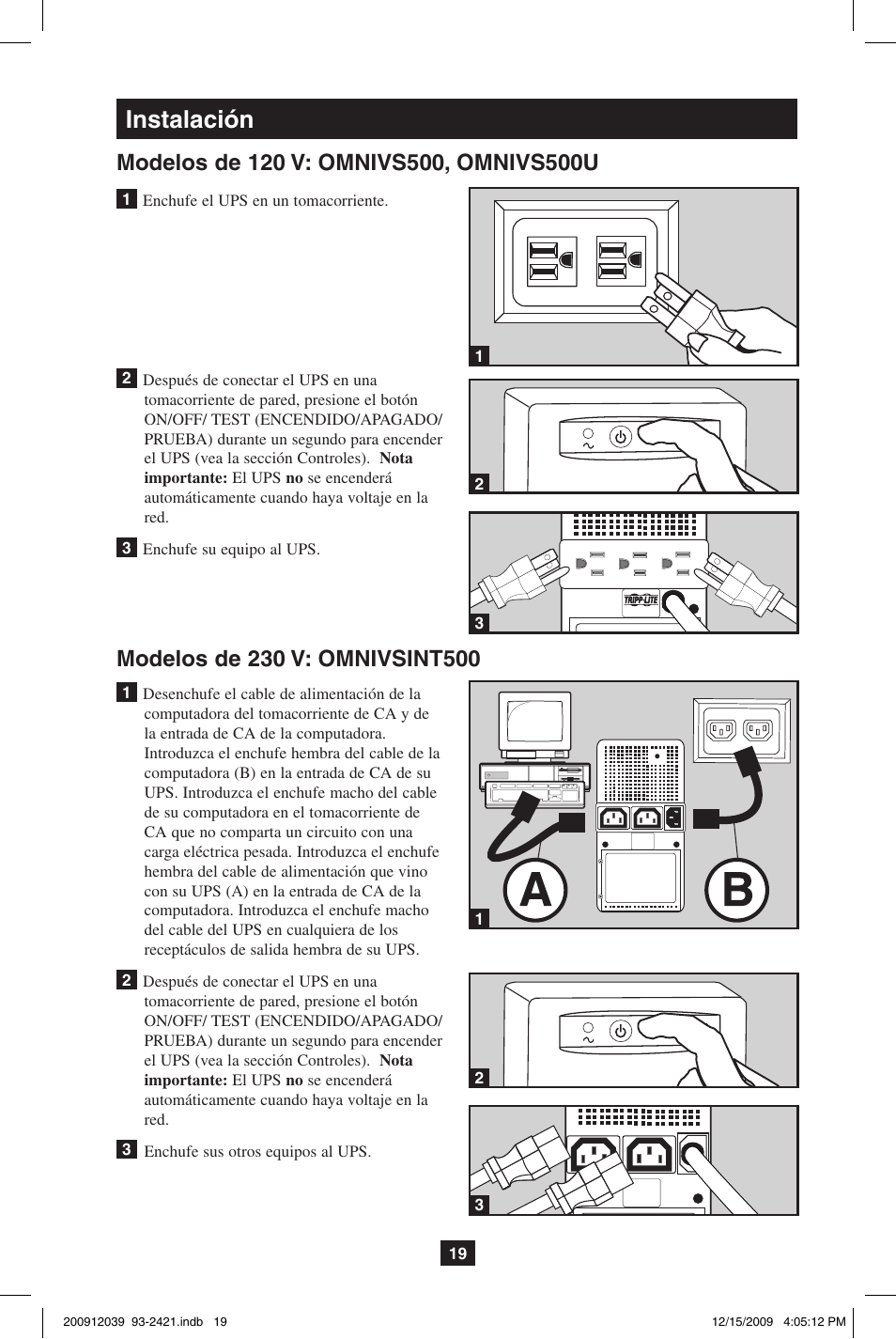 Instalación | Tripp Lite OMNIVS500U User Manual | Page 19 / 24