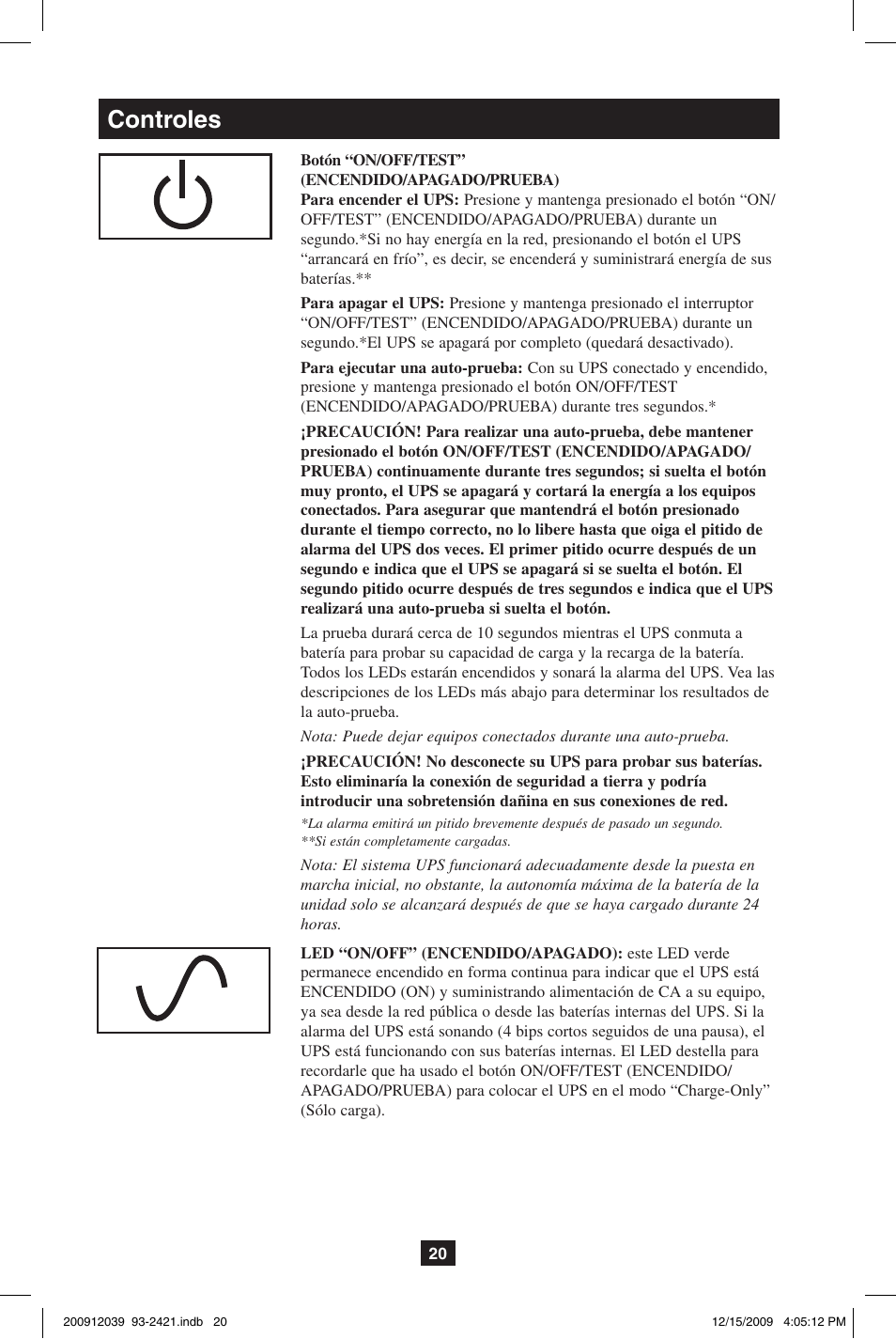 Controles | Tripp Lite OMNIVS500U User Manual | Page 20 / 24