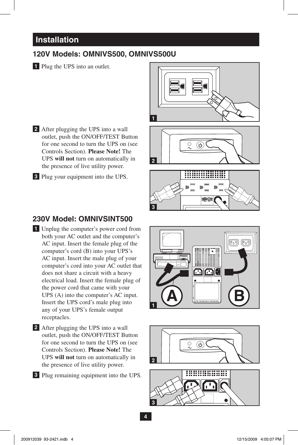 Installation | Tripp Lite OMNIVS500U User Manual | Page 4 / 24