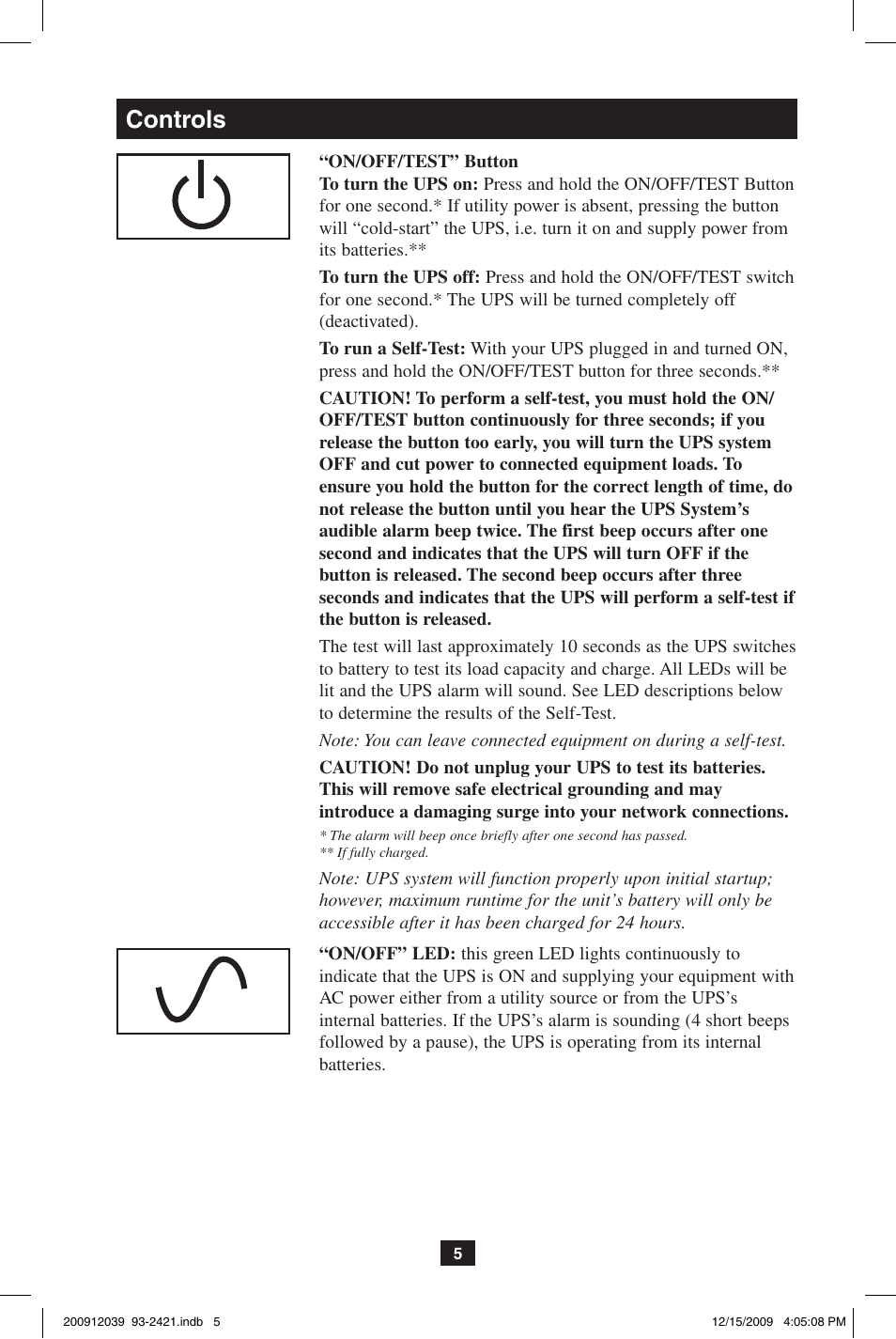 Controls | Tripp Lite OMNIVS500U User Manual | Page 5 / 24