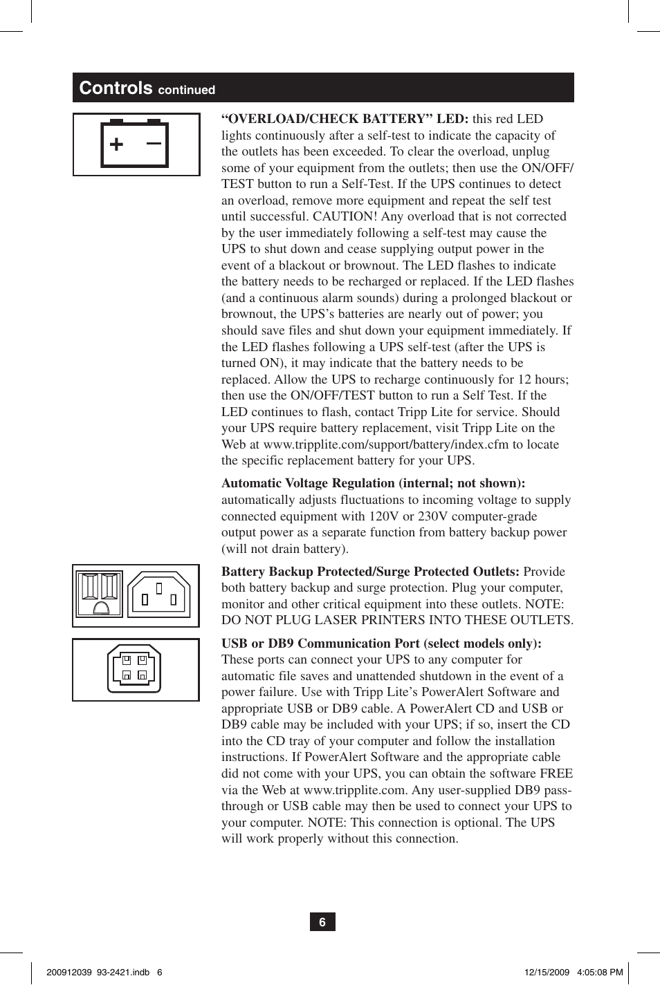 Controls | Tripp Lite OMNIVS500U User Manual | Page 6 / 24