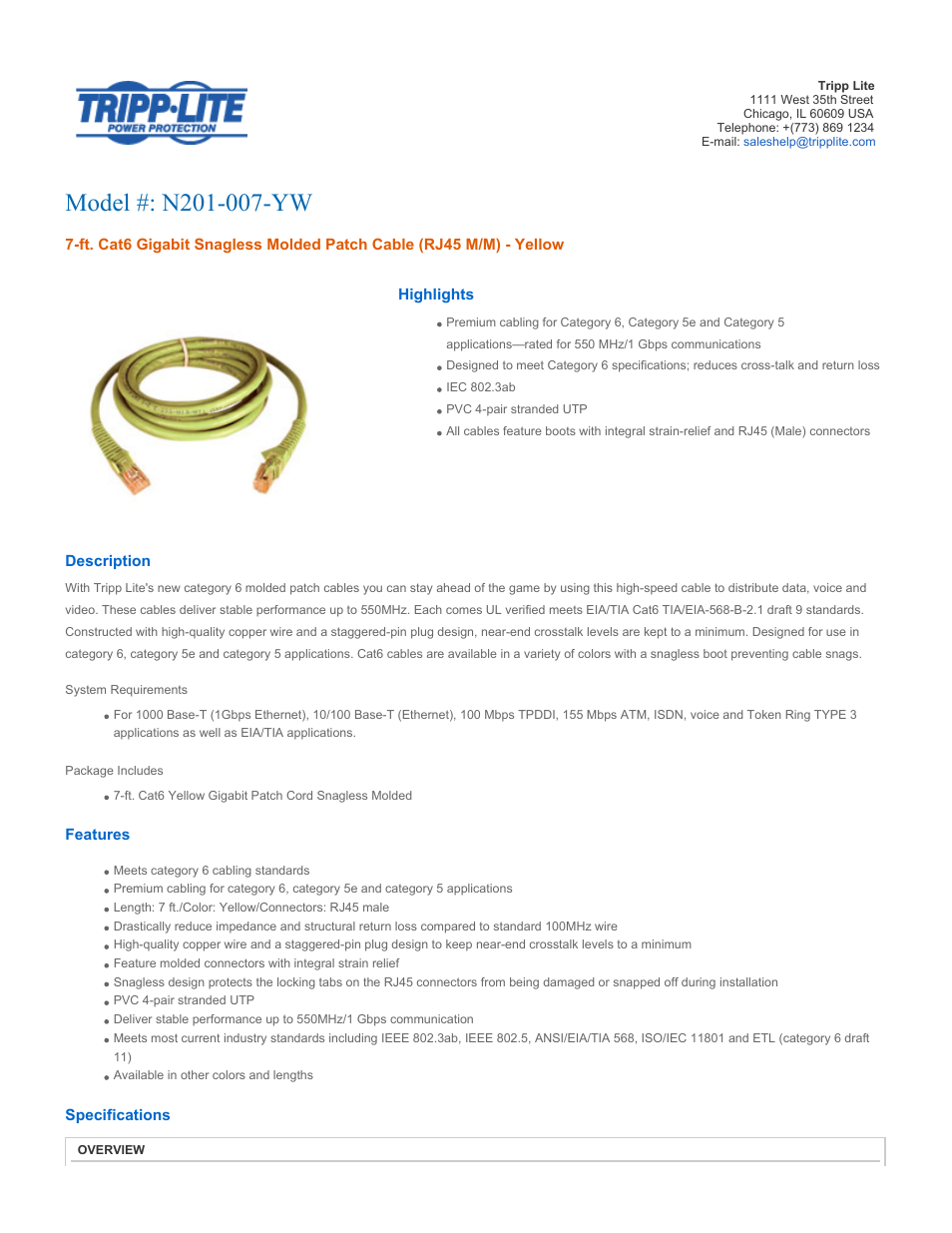 Tripp Lite N201-007-YW User Manual | 3 pages