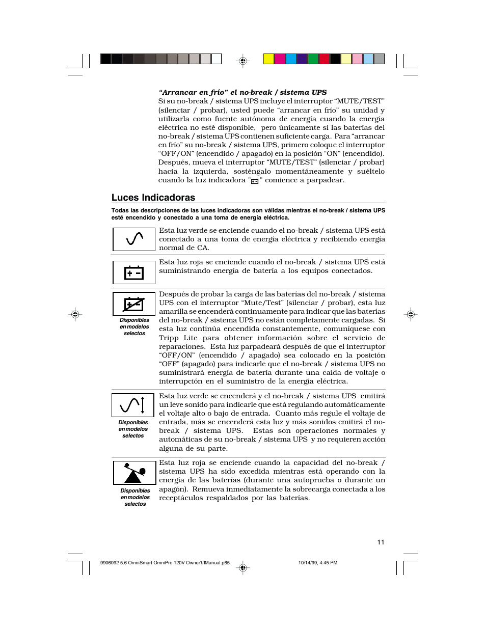 Luces indicadoras | Tripp Lite OmniSmart 450 PNP User Manual | Page 11 / 20