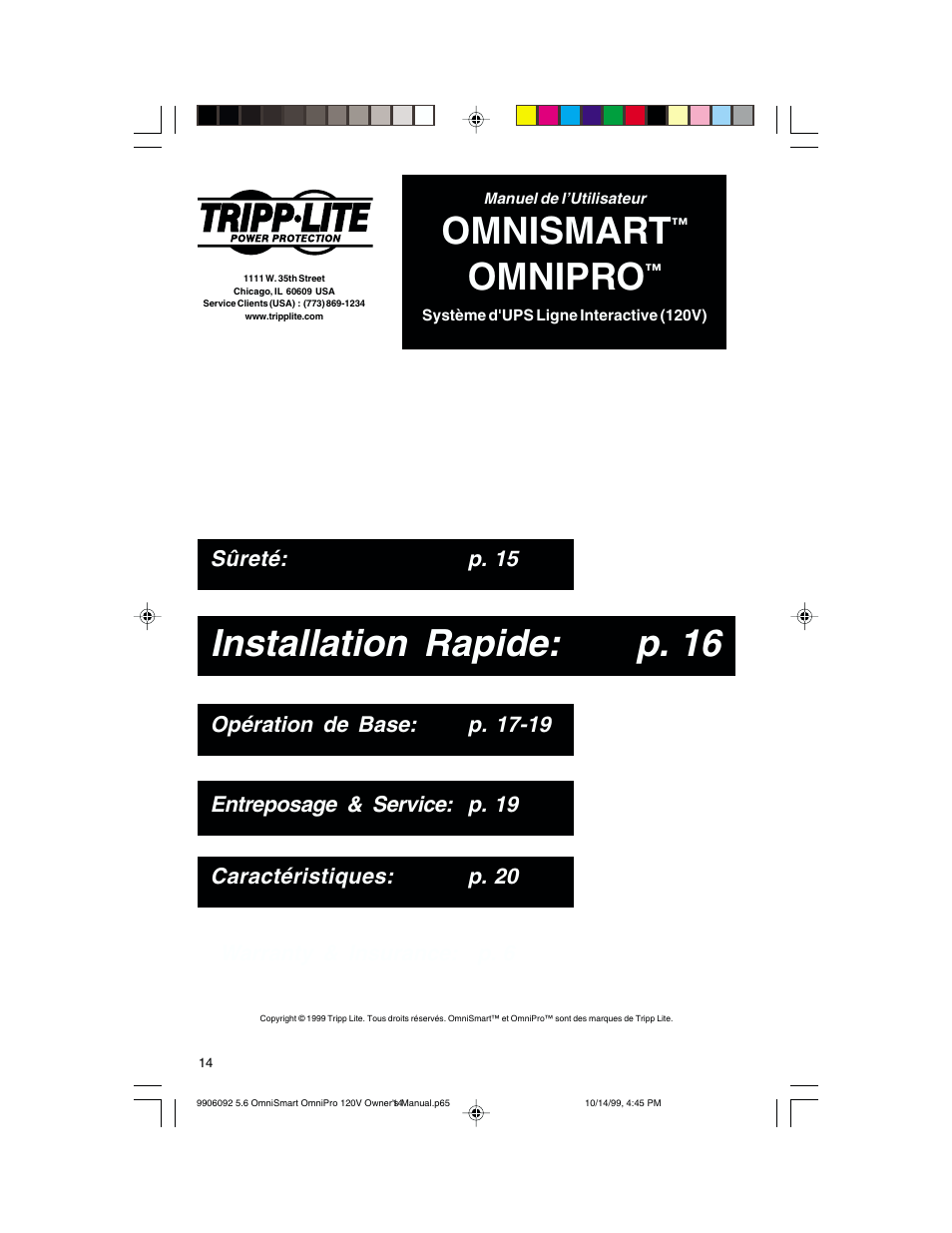 Installation rapide: p. 16, Omnismart, Omnipro | Tripp Lite OmniSmart 450 PNP User Manual | Page 14 / 20