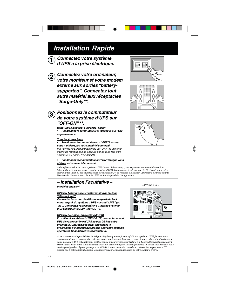 Installation rapide, Installation facultative | Tripp Lite OmniSmart 450 PNP User Manual | Page 16 / 20