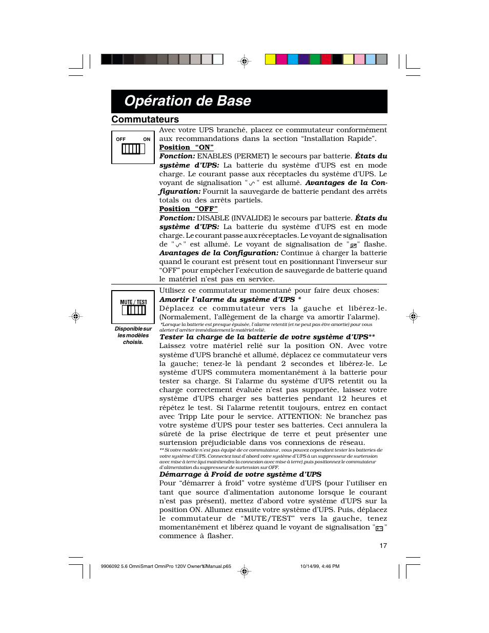 Opération de base, Commutateurs | Tripp Lite OmniSmart 450 PNP User Manual | Page 17 / 20