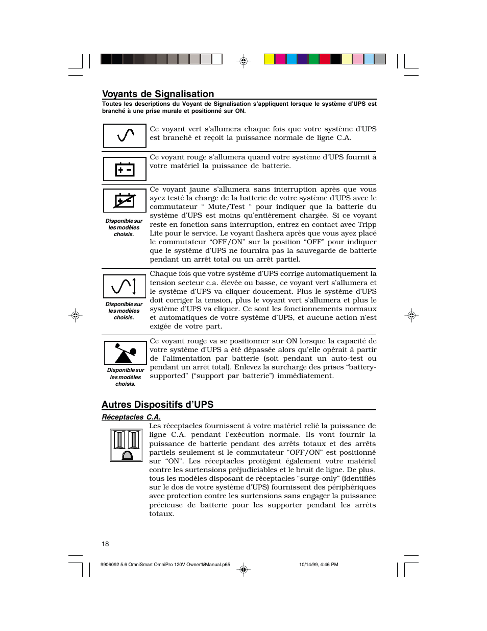 Autres dispositifs d’ups, Voyants de signalisation | Tripp Lite OmniSmart 450 PNP User Manual | Page 18 / 20