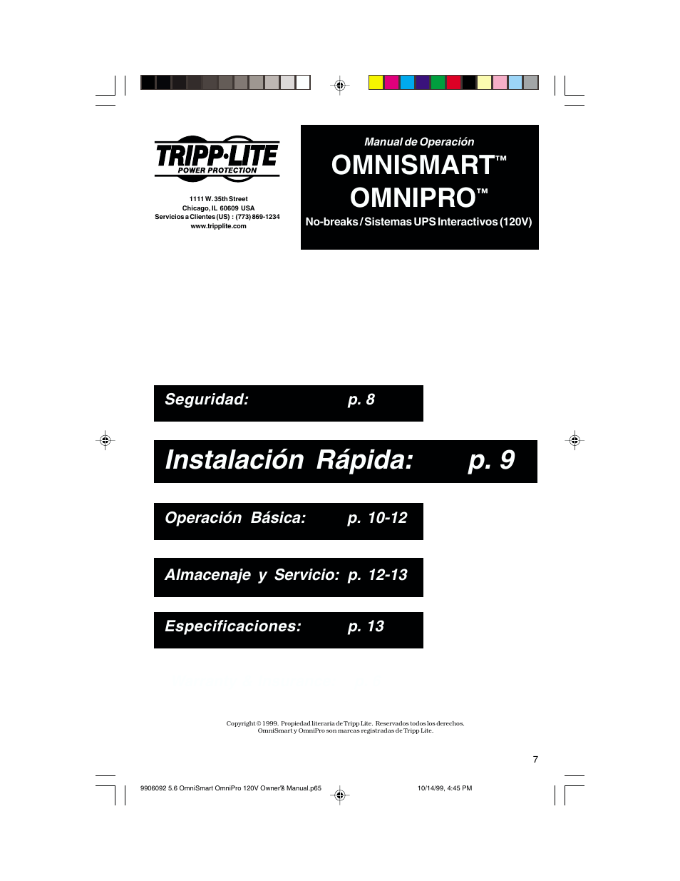 Instalación rápida: p. 9, Omnismart, Omnipro | Tripp Lite OmniSmart 450 PNP User Manual | Page 7 / 20