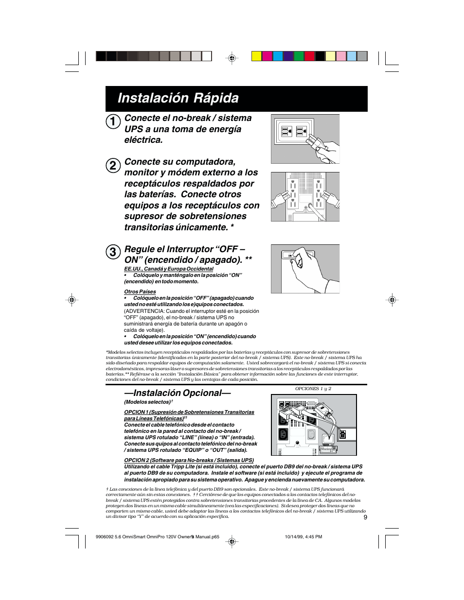 Instalación rápida, Instalación opcional | Tripp Lite OmniSmart 450 PNP User Manual | Page 9 / 20