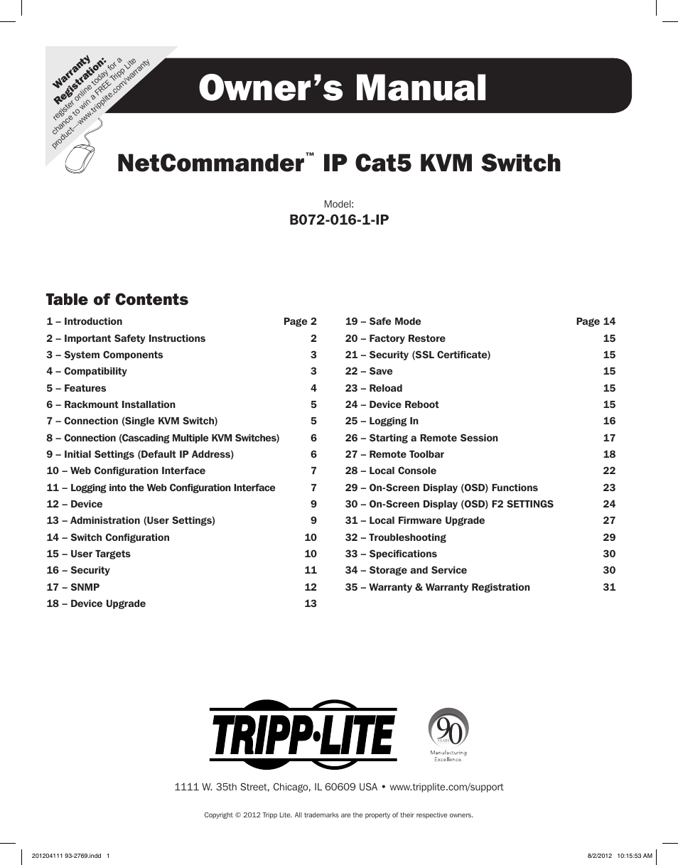 Tripp Lite IP CAT5 B072-016-1-IP User Manual | 32 pages