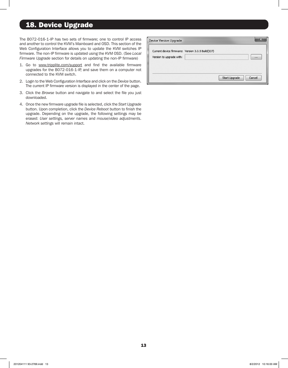 Device upgrade | Tripp Lite IP CAT5 B072-016-1-IP User Manual | Page 13 / 32