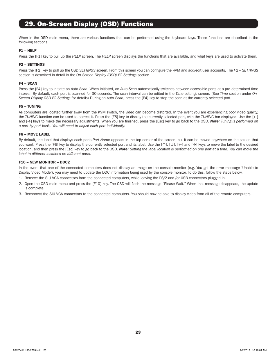 On-screen display (osd) functions | Tripp Lite IP CAT5 B072-016-1-IP User Manual | Page 23 / 32