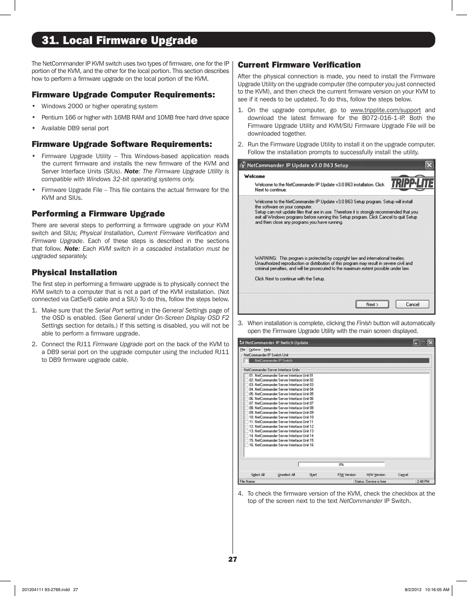 Local firmware upgrade | Tripp Lite IP CAT5 B072-016-1-IP User Manual | Page 27 / 32