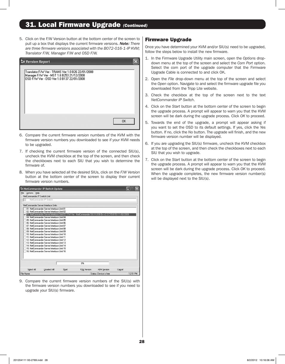 Local firmware upgrade, Firmware upgrade | Tripp Lite IP CAT5 B072-016-1-IP User Manual | Page 28 / 32