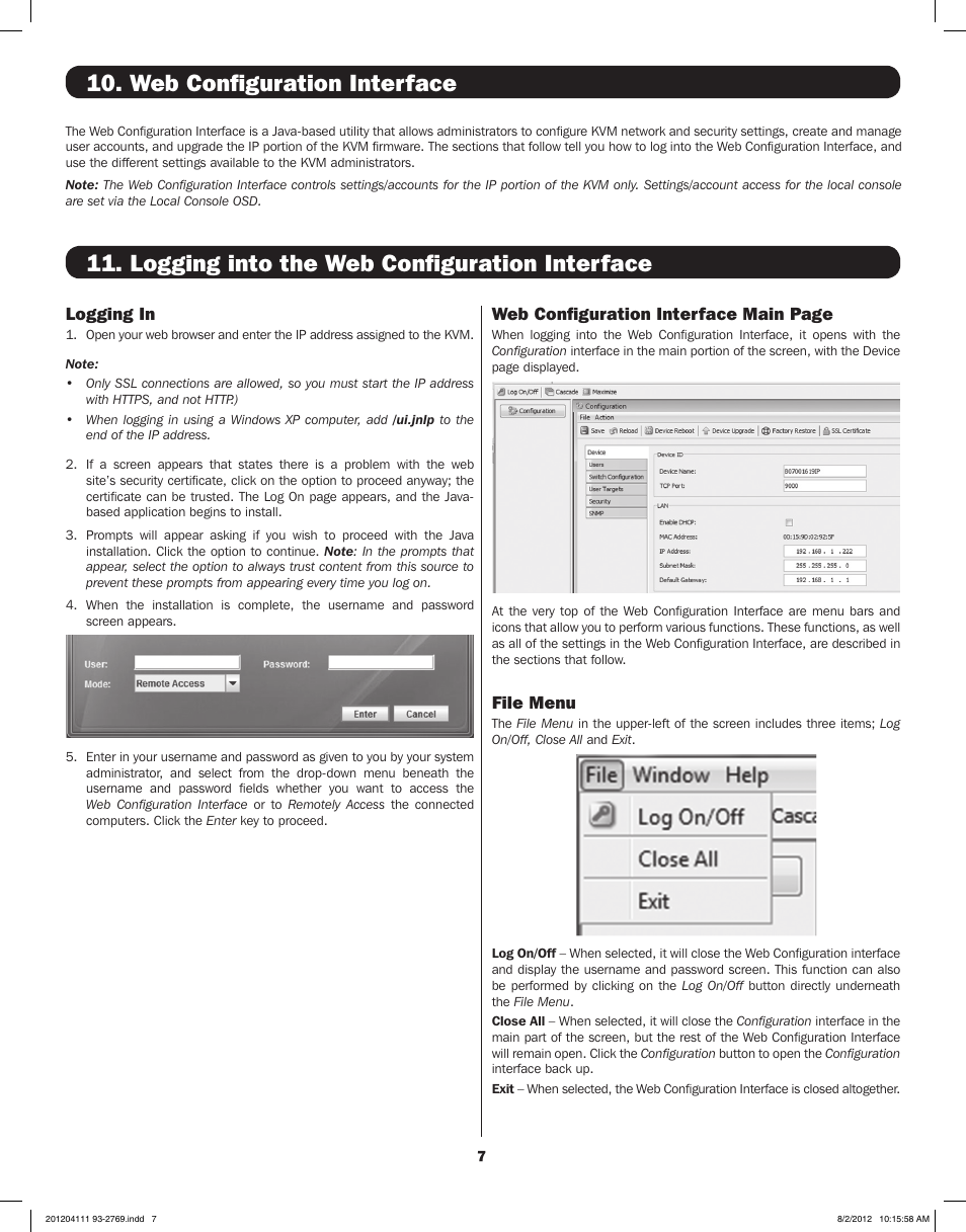 Web configuration interface, Logging into the web configuration interface | Tripp Lite IP CAT5 B072-016-1-IP User Manual | Page 7 / 32