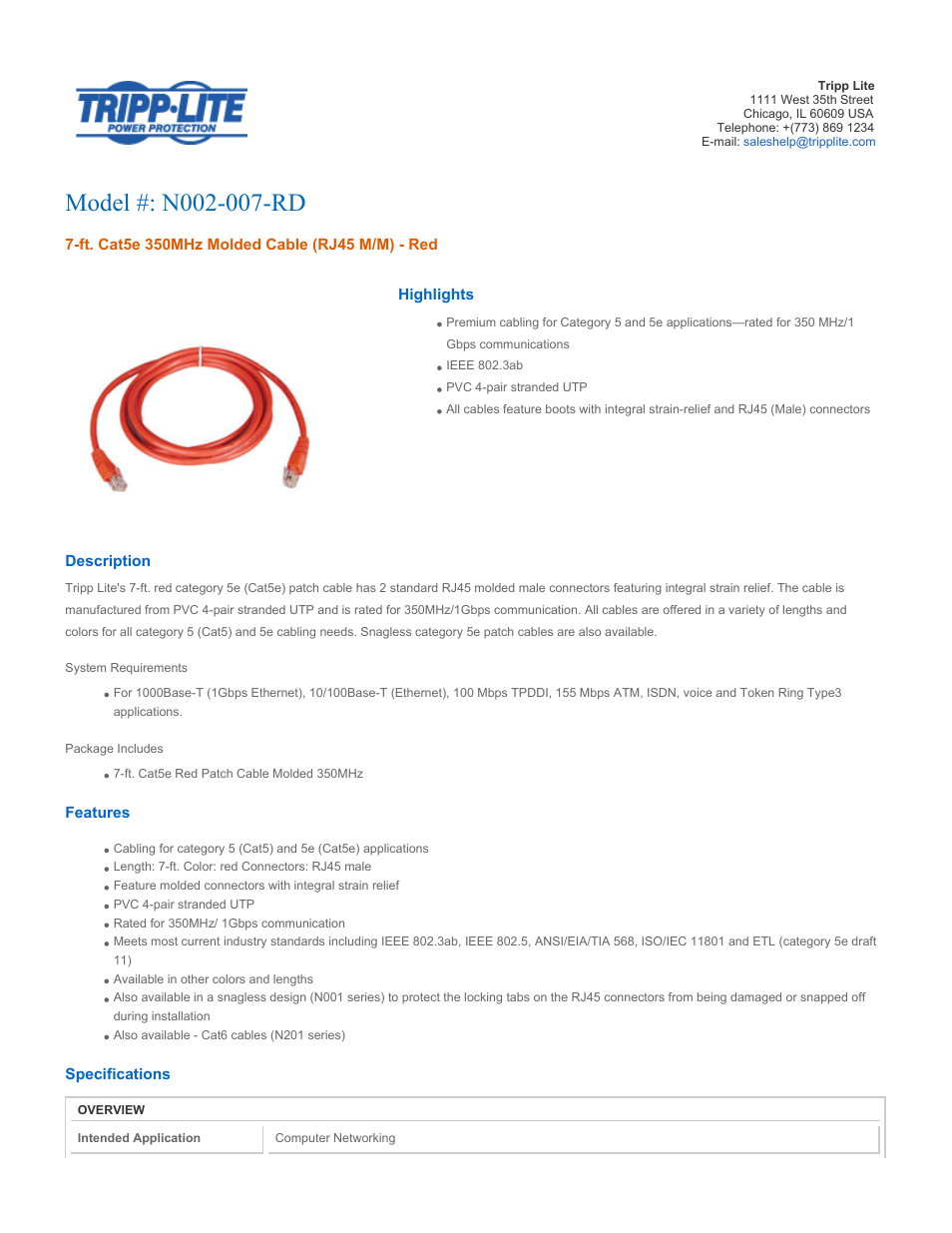Tripp Lite N002-007-RD User Manual | 3 pages