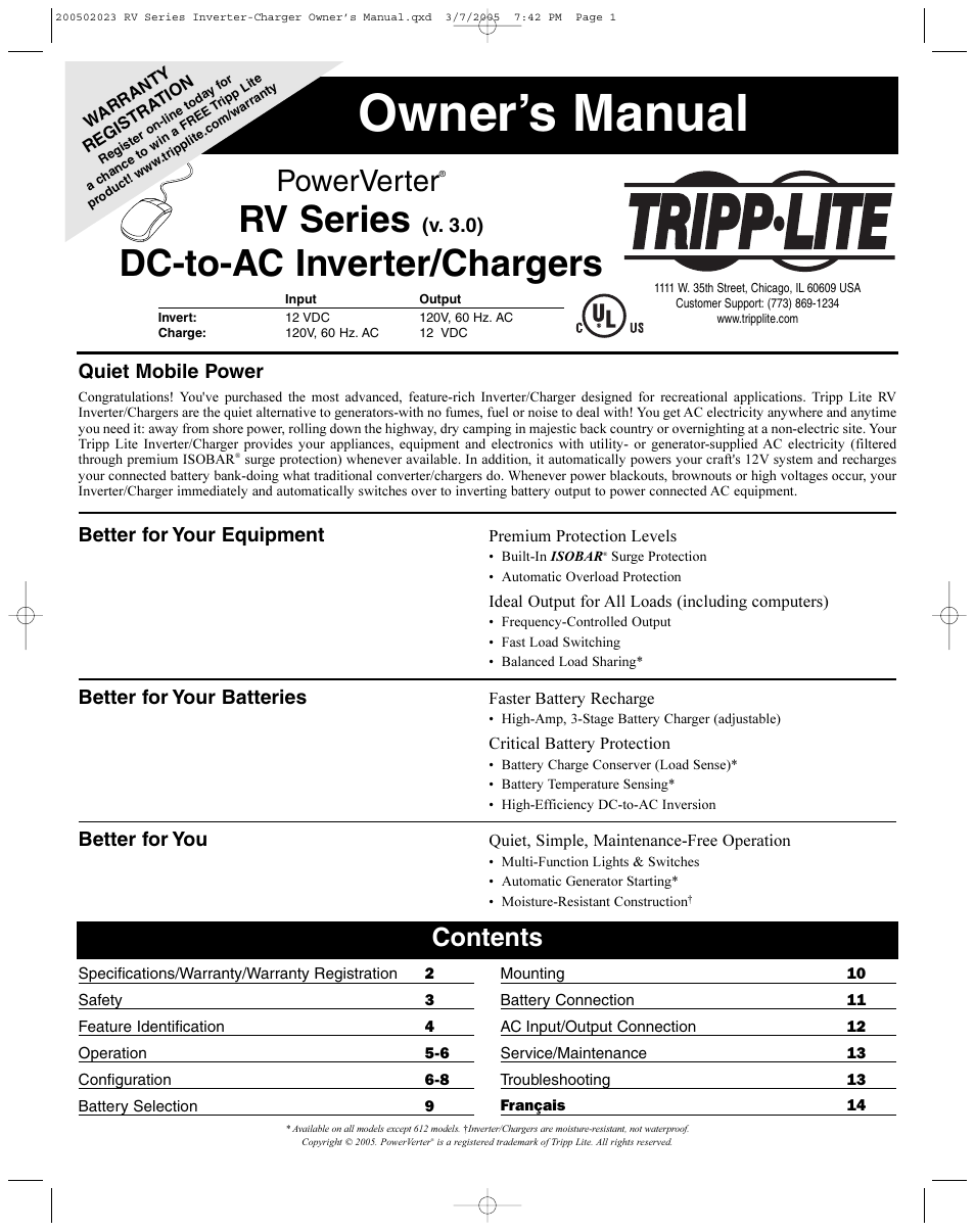 Tripp Lite PowerVerter RV612ULH User Manual | 14 pages