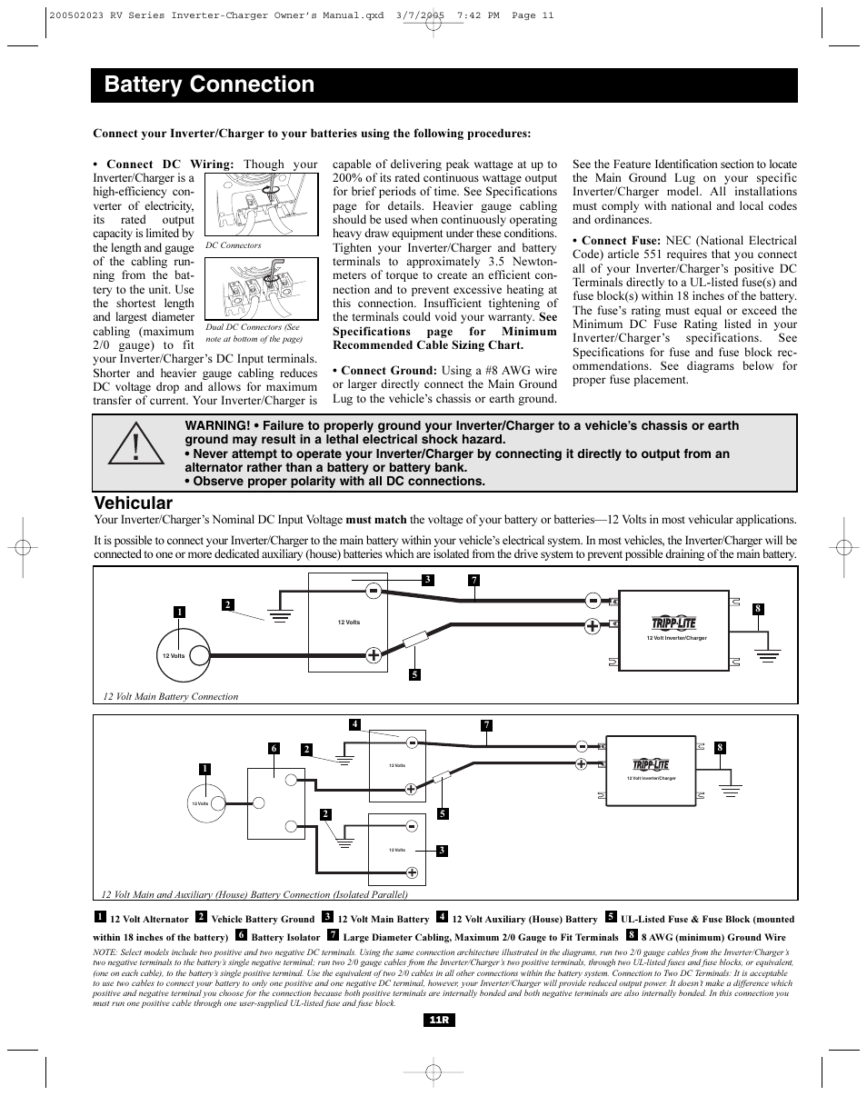 Battery connection, Vehicular | Tripp Lite PowerVerter RV612ULH User Manual | Page 11 / 14