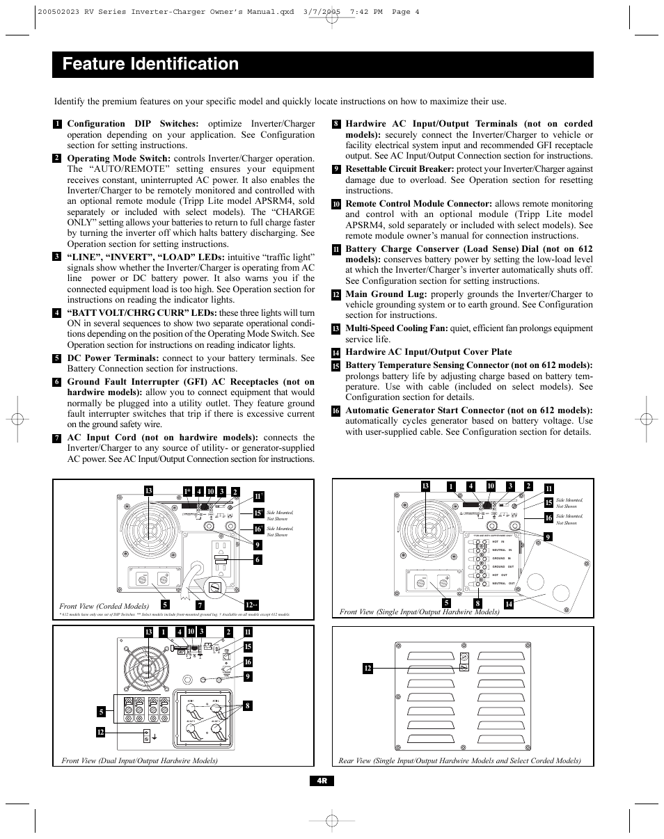 Feature identification | Tripp Lite PowerVerter RV612ULH User Manual | Page 4 / 14
