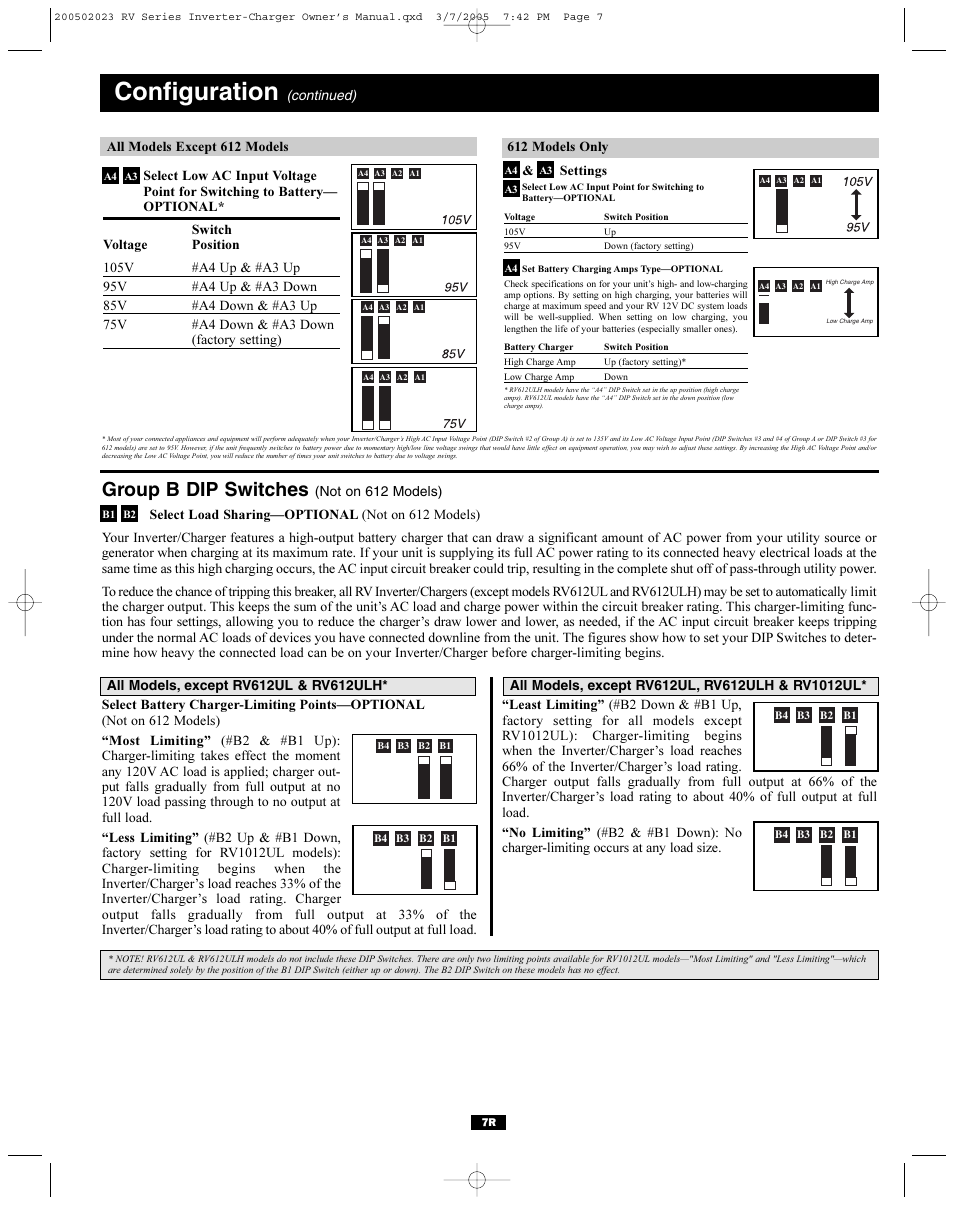 Configuration, Group b dip switches | Tripp Lite PowerVerter RV612ULH User Manual | Page 7 / 14