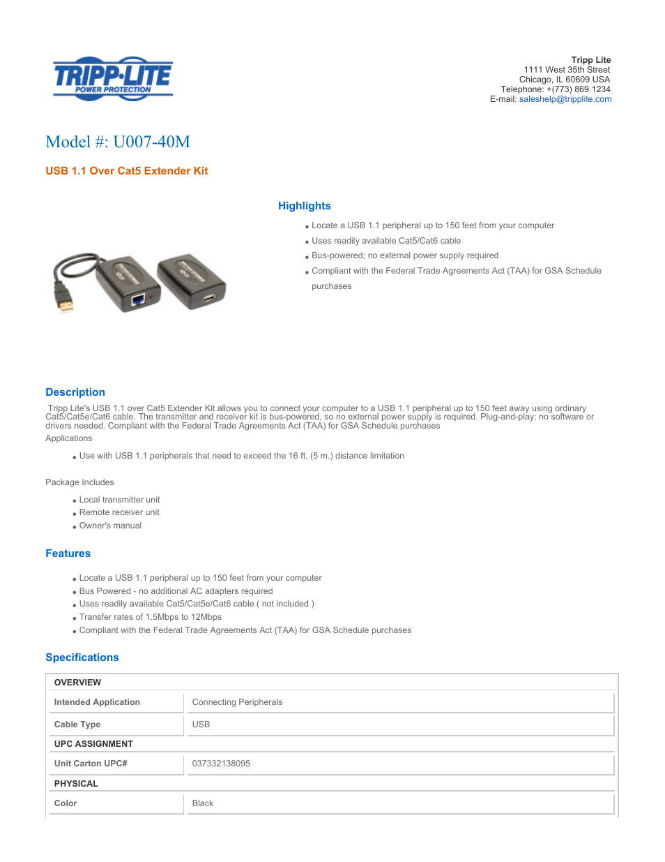 Tripp Lite U007-40M User Manual | 2 pages