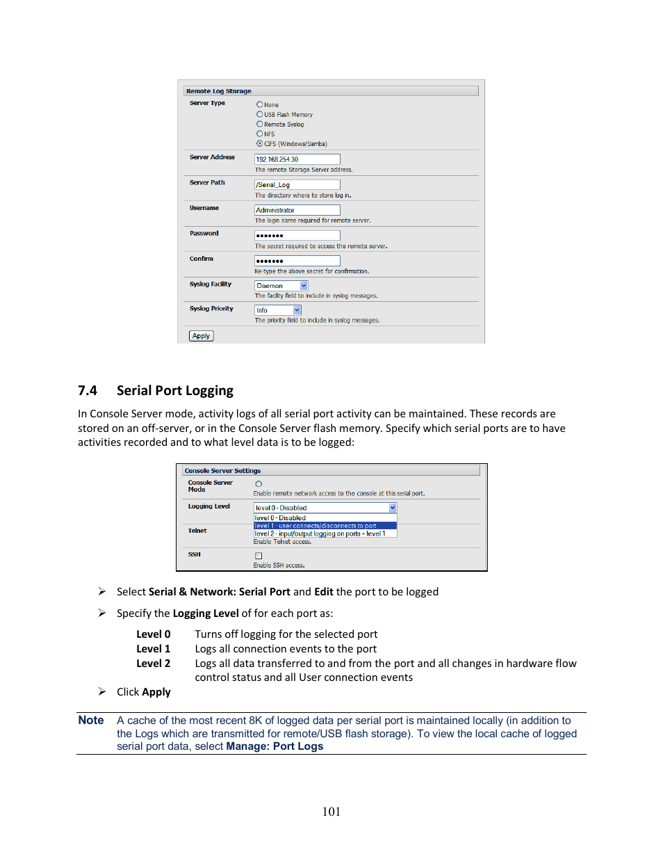 4 serial port logging | Tripp Lite 93-2879 User Manual | Page 101 / 224