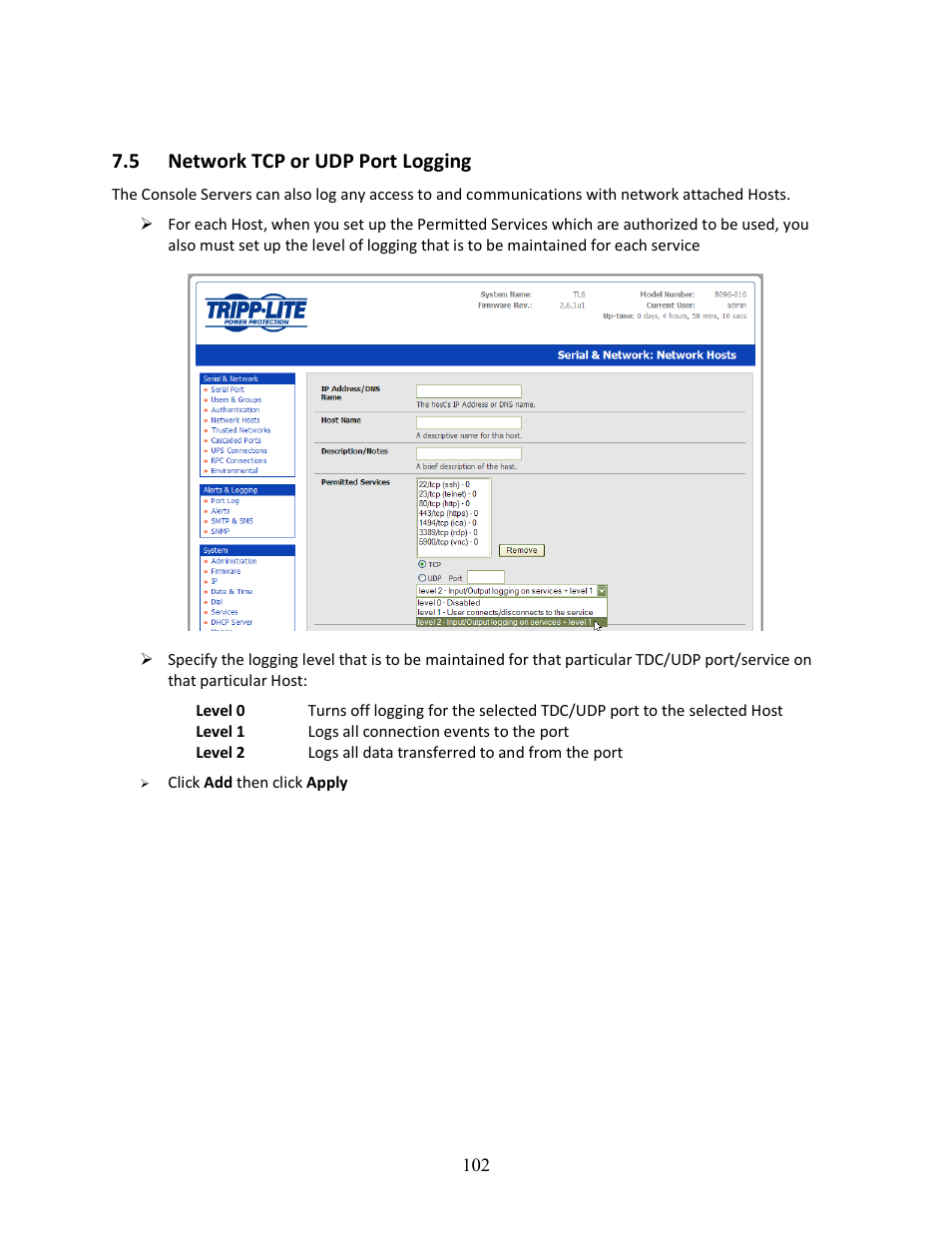 5 network tcp or udp port logging | Tripp Lite 93-2879 User Manual | Page 102 / 224