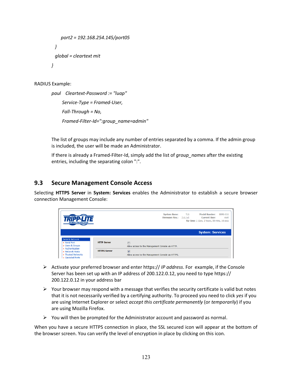 3 secure management console access | Tripp Lite 93-2879 User Manual | Page 123 / 224