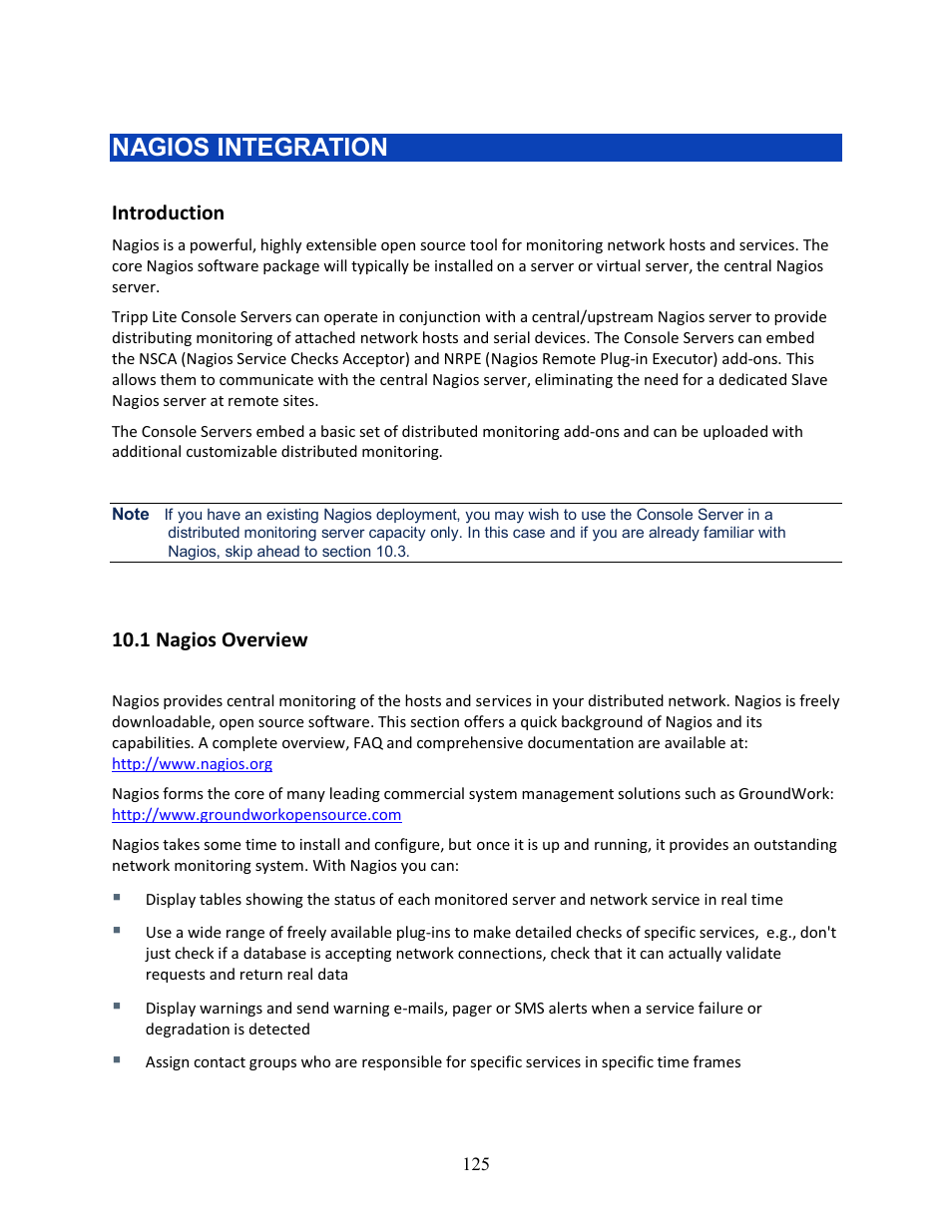 Nagios integration | Tripp Lite 93-2879 User Manual | Page 125 / 224