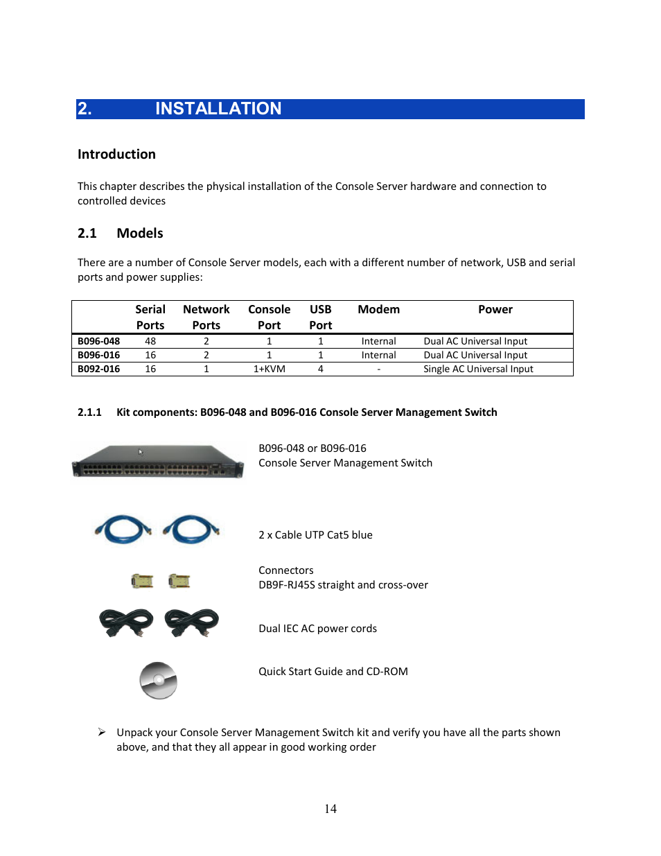 Installation, Introduction, 1 models | Tripp Lite 93-2879 User Manual | Page 14 / 224