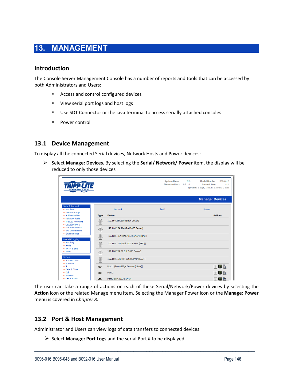 Management, Introduction, 1 device management | 2 port & host management | Tripp Lite 93-2879 User Manual | Page 146 / 224